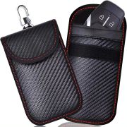 PU leather RFID key protector case with keychain attachment