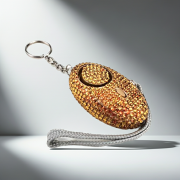 Gold bling alarm with pull pin activation and LED flashlight