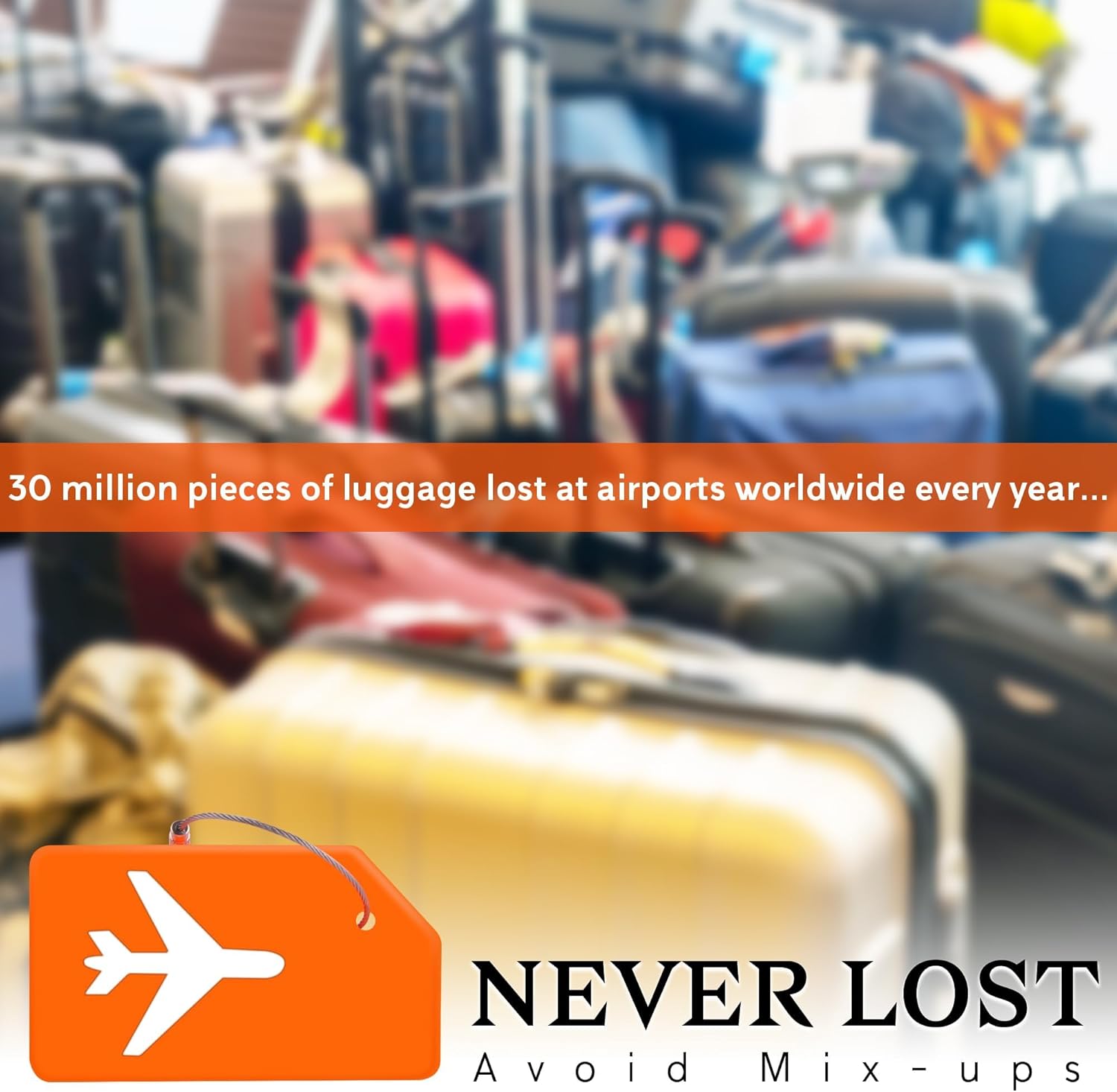 Colourful travel luggage tags with secure metal cable loop