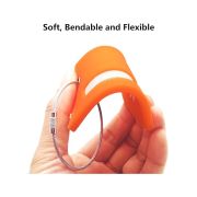 Flexible silicone luggage tag attached to suitcase handle