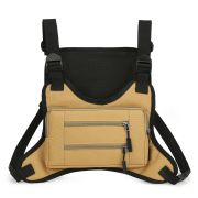 Khaki chest pack with adjustable straps and front pockets