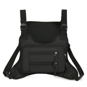 Outdoor multi-pocket chest vest bag in black polyester