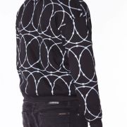 Detail view of hooded top showing cotton outer fabric and drawstring