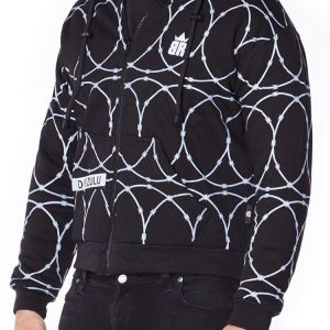 Razorwire patterned hooded top with concealed cut-resistant lining
